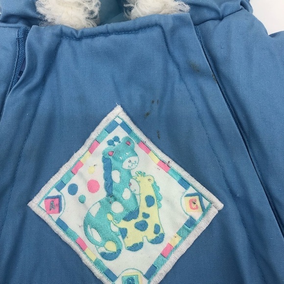 VINTAGE Kids & More Blue with White Faux Fur Trim Kids Ski Snowsuit One Piece - Picture 3 of 12